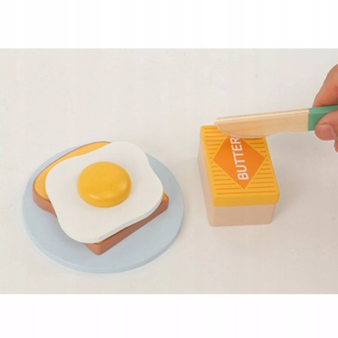 Drewniany toster dla dzieci z akcesoriami tosty zestaw śniadaniowy