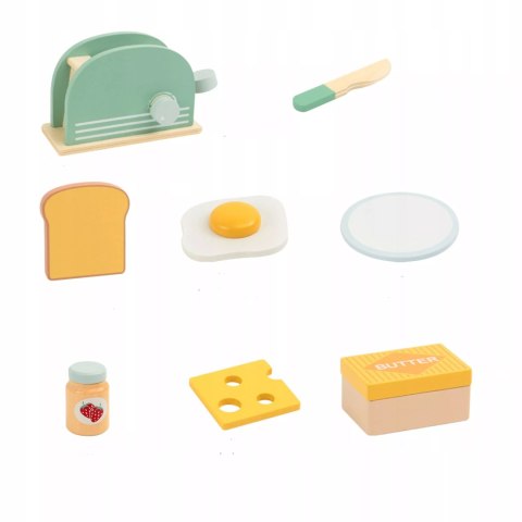 Drewniany toster dla dzieci z akcesoriami tosty zestaw śniadaniowy