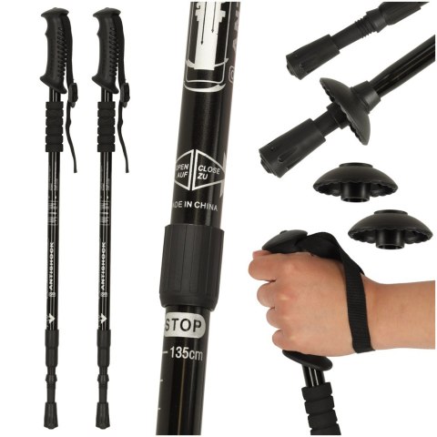 Kijki kije trekkingowe do nordic walking składane 2 sztuki czarne