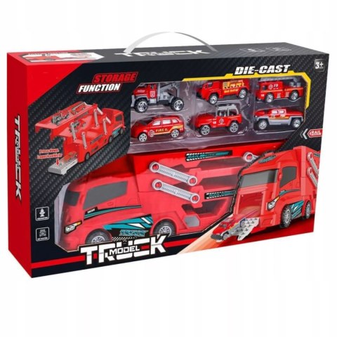 Laweta Ciężarówka Straż Pożarna 6 Autek Resoraki Rampa Garaż dla dzieci