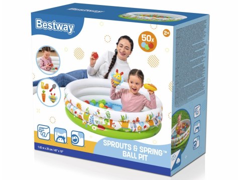 Bestway Suchy basen z kulkami KWIATOWY 102x25cm + 50 piłek i zabawki 52466