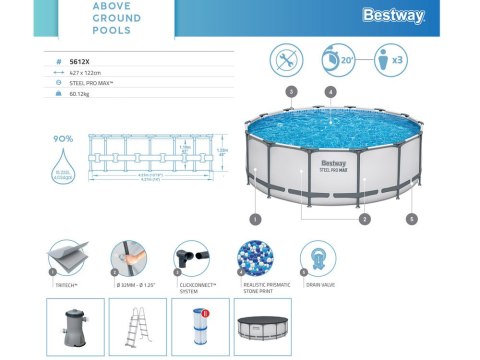 Bestway basen stelażowy 427x122cm 10w1 5612X