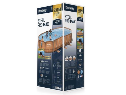 Basen stelażowy Bestway 610x366x122 deska 10w1 pompa drabinka + LED 56719