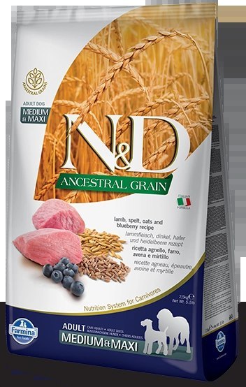 Farmina N&D Ancestral Grain Canine Adult Medium&Maxi Lamb&Blueberry 12kg