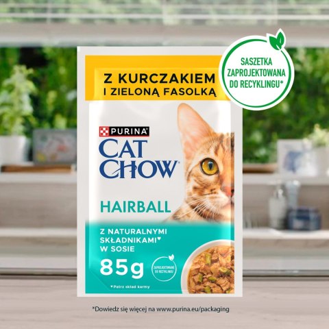 Purina Cat Chow Hairball Karma Z Kurczakiem I Zieloną Fasolką W Sosie 85g