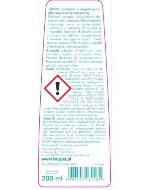 Bros Happs Szampon Pielęgnacyjny Dla Psów O Sierści Mieszanej 200ml
