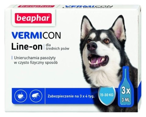 BEAPHAR Vermicon Line-On Dog M Krople Przeciwko Ektopasożytom Dla Psów 15-30kg 3x3ml