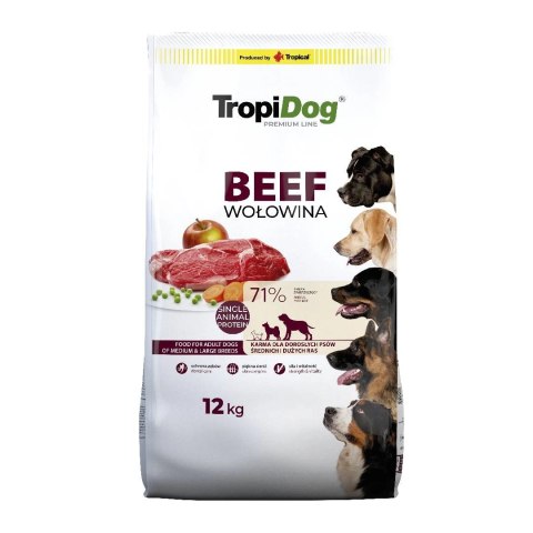 Tropidog Premium Adult Medium & Large Breed Wołowina Z Ryżem 12kg