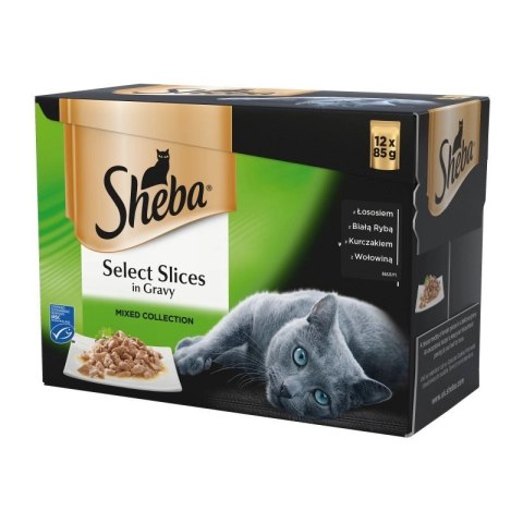 SHEBA saszetka 12x85g Select Slices in Gravy - mokra karma dla kotów w sosie (z łososiem, z białą rybą, z kurczakiem, z wołowiną