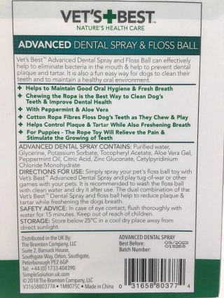 VET'S BEST Advanced Dental Spray 120ml + Sznurkowa Piłka 6cm