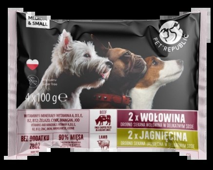 PetRepublic saszetki dla psa małe rasy wołowina - jagnięcina 4x100g