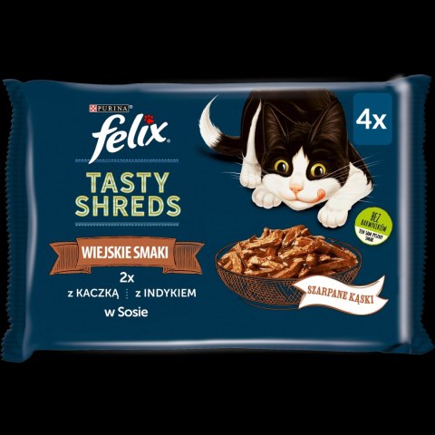 Felix Tasty Shreds Mokra Karma Dla Kota Z Kaczką I Indykiem W Sosie 4x80g