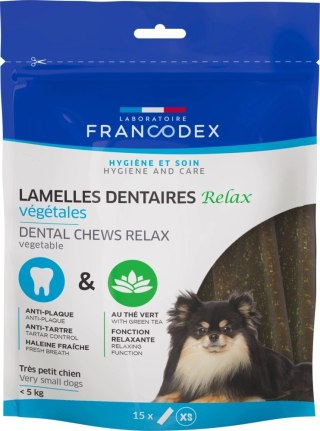 FRANCODEX Paski do gryzienia RELAX mini usuwające kamień i brzydki zapach z pyska 114 g/ 15 pasków
