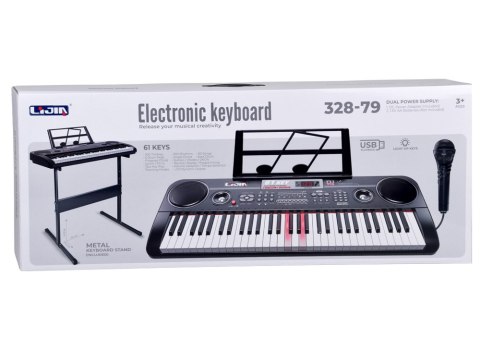 Keyboard 61 Klawiszy Podświetlane Stojak Mikrofon Organy Edukacyjne IN0187