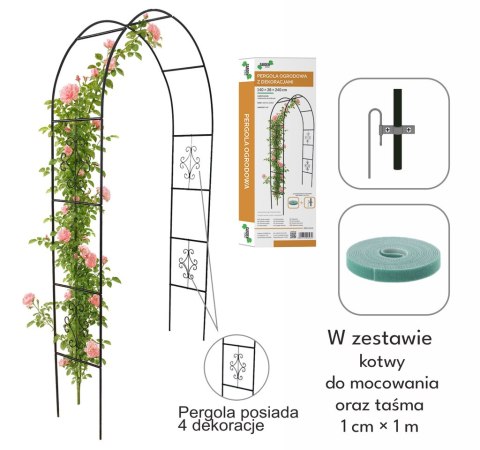 Pergola ogrodowa metalowa łuk uchwyt na róże kwiaty pnącza 240cm zielony