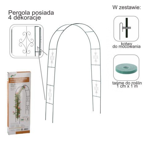 Pergola ogrodowa metalowa łuk uchwyt na róże kwiaty pnącza 240cm zielony