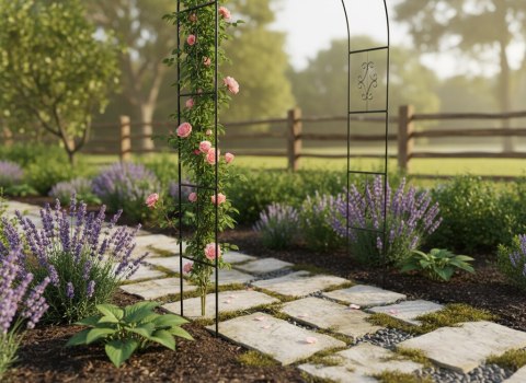 Pergola ogrodowa metalowa łuk uchwyt na róże kwiaty pnącza 240cm zielony