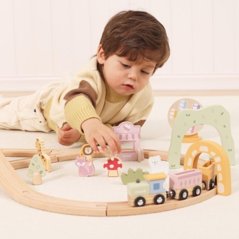 VIGA Drewniana Kolejka Dla Dzieci Tor 62 elementy