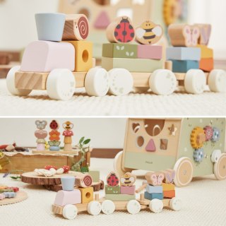 VIGA Drewniany Wiosenny Pociąg Edukacyjny 18 Elementów