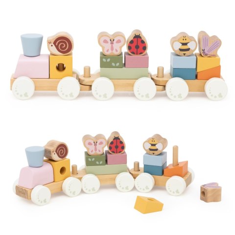 VIGA Drewniany Wiosenny Pociąg Edukacyjny 18 Elementów