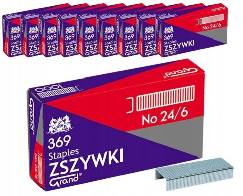 Zszywki biurowe 24/6 369 (10 paczek x 1000 sztuk) do zszywaczy 110-1388 GRAND