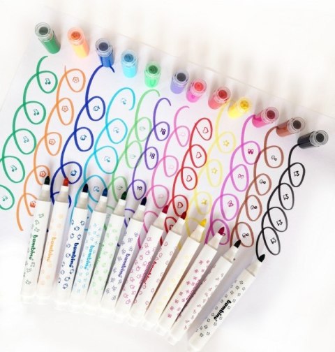 Flamastry dla dzieci ze stempelkami Zestaw 12 kolorów Pisaki Mazaki BAMBINO St.Majewski