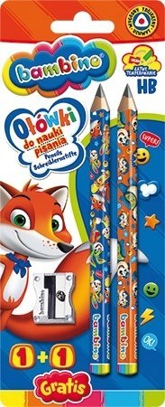 Ołówki trójkątne grube Jumbo HB 2 sztuki + temperówka BAMBINO St.Majewski