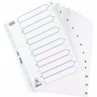 Przekładki numeryczne do segregatora A4 1-12 białe PP 100204771 OXFORD