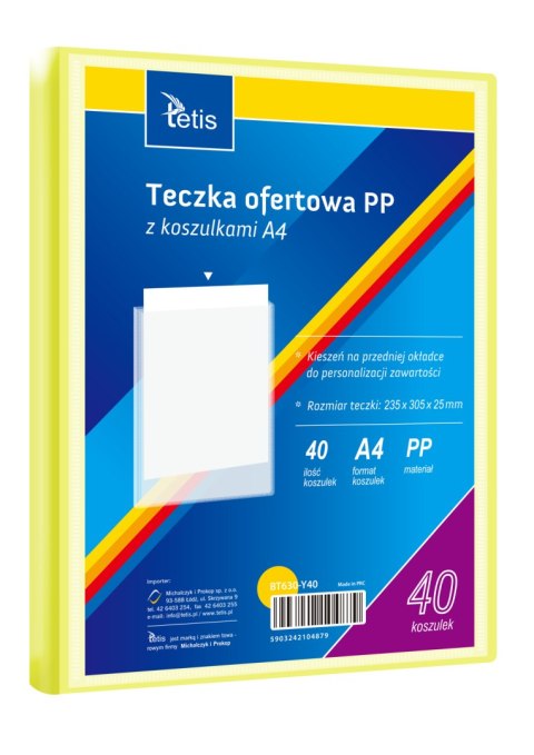 Teczka ofertowa A4 PP 40 koszulek ŻÓŁTA BT630-Y40 TETIS