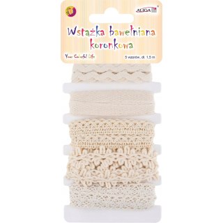 Wstążka bawełniana koronkowa 5 wzorów 1,5m WK-0925 ALIGA