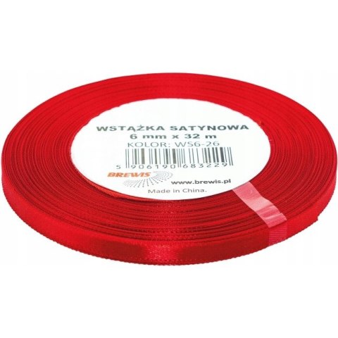 Wstążka satynowa 6mm/32m czerwona ws6-26