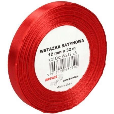 Wstążka satynowa 12mm/32m czerwona WS12-26 BREWIS
