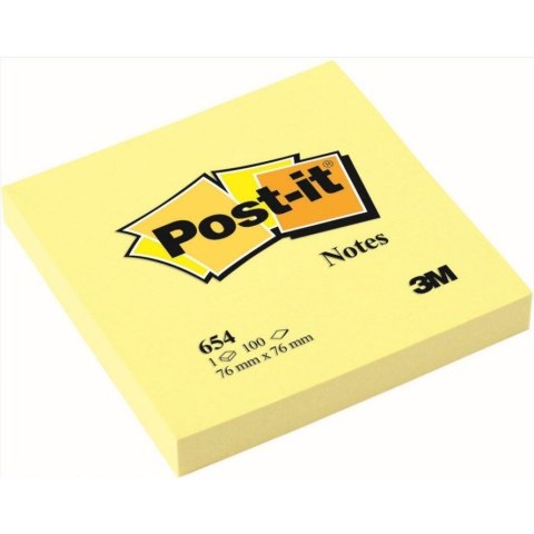 Bloczek samoprzylepny POST-IT 76x76mm kanarkowy żółty 654 (100kart.) 3M