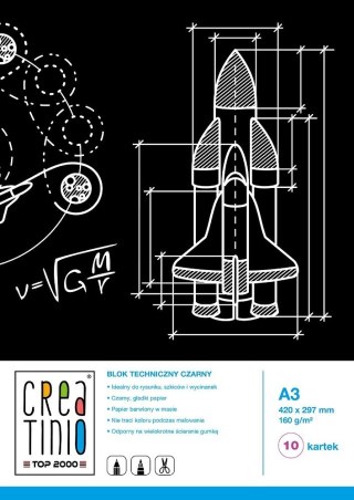 Blok techniczny szkolny A3 czarne kartki 10 kartek 160g 400079854 CREATINIO