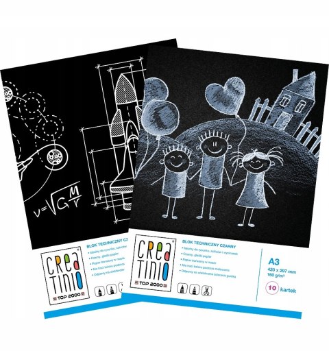 Blok techniczny szkolny A3 czarne kartki 10 kartek 160g 400079854 CREATINIO