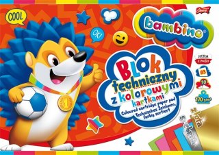 Blok techniczny szkolny A3 kolorowy + złota i srebrna kartka 10 kartek 170g BAMBINO