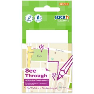 Przezroczysty notes samoprzylepny STICK`N 51x76mm 50k. 21708