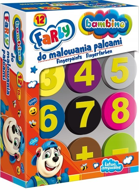 Farba dla dzieci do malowania palcami Zestaw 12 kolorów x 15ml BAMBINO St.Majewski