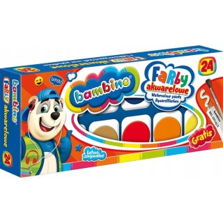 Farby akwarelowe szkolne Zestaw 24 kolory + pędzelek BAMBINO St.Majewski