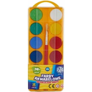 Farby akwarelowe szkolne zestaw 12 kolorów + pędzelek 83216904 ASTRA