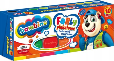 Farby plakatowe dla dzieci Zestaw 10 kolorów x 20ml BAMBINO St.Majewski