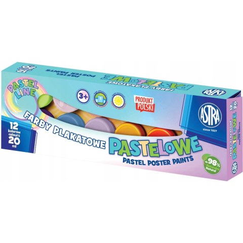 Farby plakatowe pastelowe 12 kolorów 20 ml zestaw 301118001 ASTRA