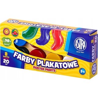 Farby plakatowe szkolne 8 kolorów 20ml zestaw 83112903 ASTRA