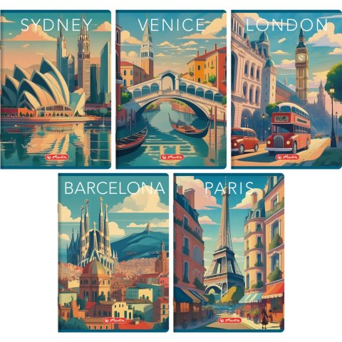 Zeszyt szkolny A5 60 kartek w kratkę 70g RETRO CITY 400196845 HERLITZ