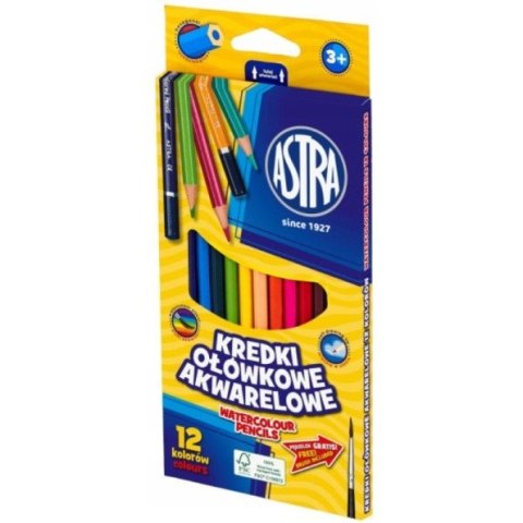 Kredki akwarelowe 12 kolorów ołówkowe heksagonalne 312110004 ASTRA