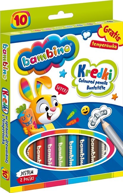 Kredki dla dzieci z glinki kaolinowej Zestaw 10 kredek + temperówka BAMBINO St.Majewski
