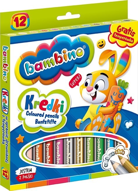 Kredki dla dzieci z glinki kaolinowej Zestaw 12 kredek + temperówka BAMBINO St.Majewski