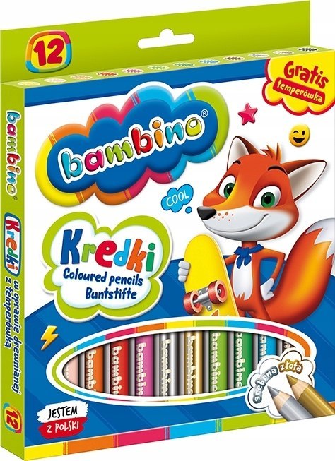Kredki dla dzieci z glinki kaolinowej Zestaw 12 kredek + temperówka BAMBINO St.Majewski