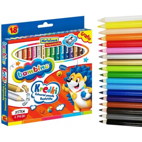 Kredki dla dzieci z glinki kaolinowej Zestaw 18 kredek + temperówka BAMBINO St.Majewski