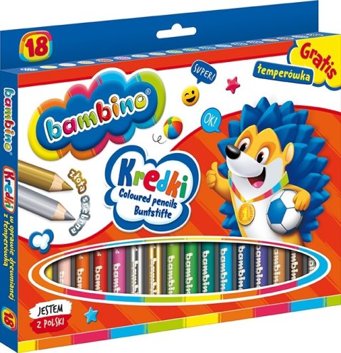 Kredki dla dzieci z glinki kaolinowej Zestaw 18 kredek + temperówka BAMBINO St.Majewski